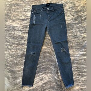 Hudson slim fit raw hem black jeans